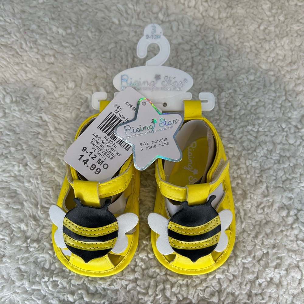 Rising Star Yellow Bumble Bee Baby Sandals NWT 9-12 Months - Picture 2 of 9